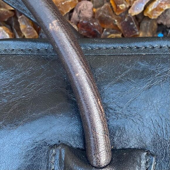 Vintage Brahmin Smooth Black Leather Shoulder Tote Satchel Shoulder Bag - Picture 11 of 11